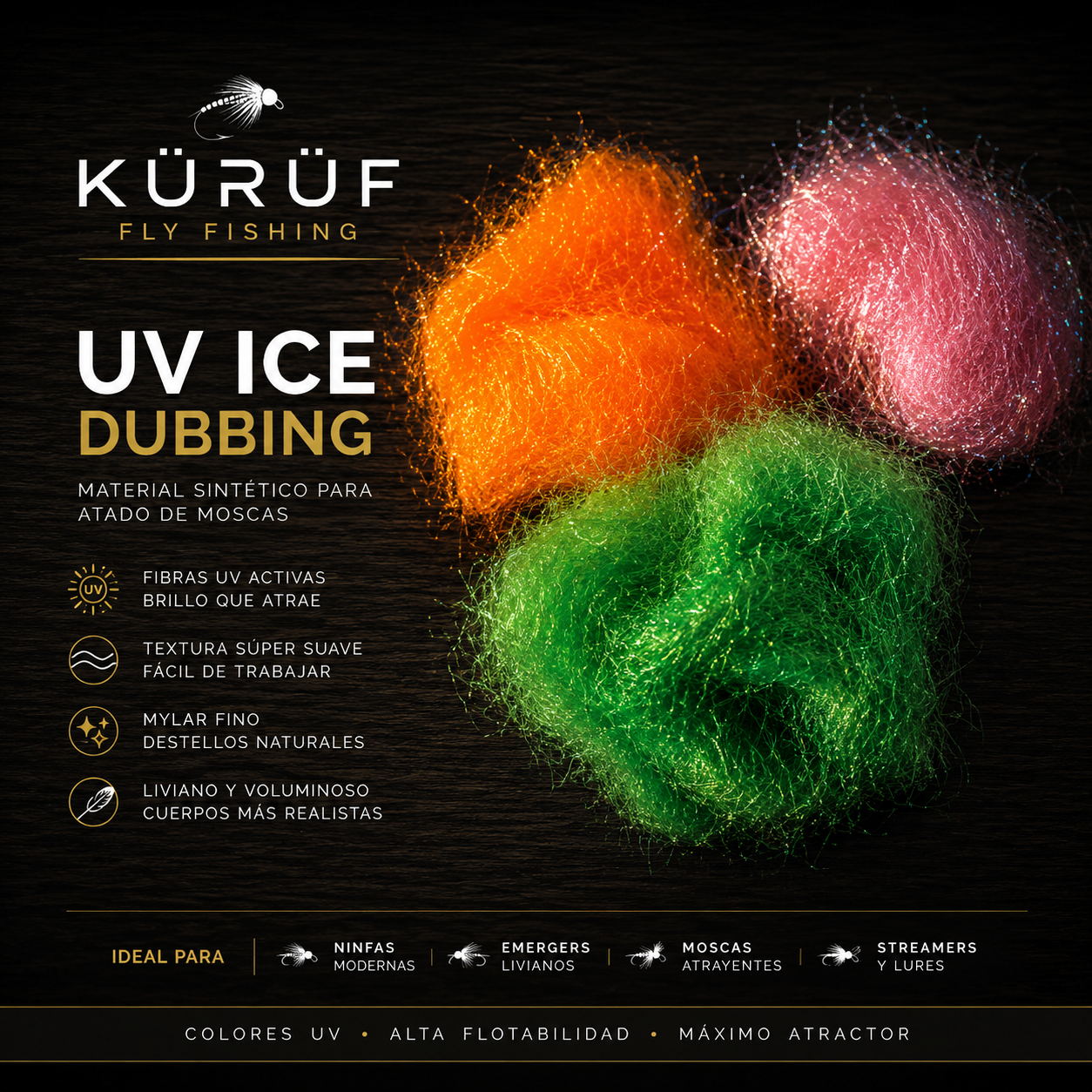 UV Ice Dubbing KÜRÜF | Dubbing Sintético UV de Alto Brillo para Atado de Moscas