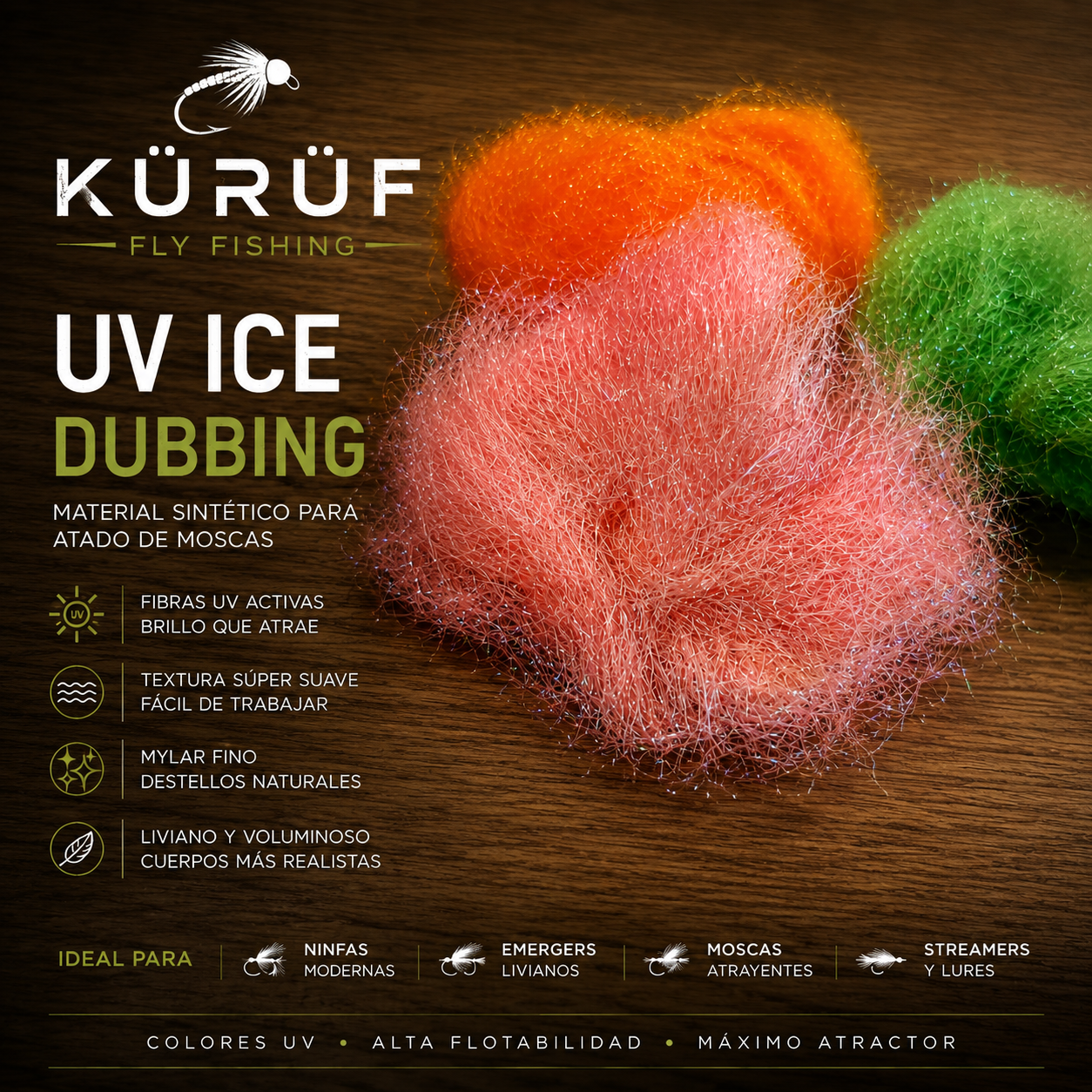 UV Ice Dubbing KÜRÜF | Dubbing Sintético UV de Alto Brillo para Atado de Moscas