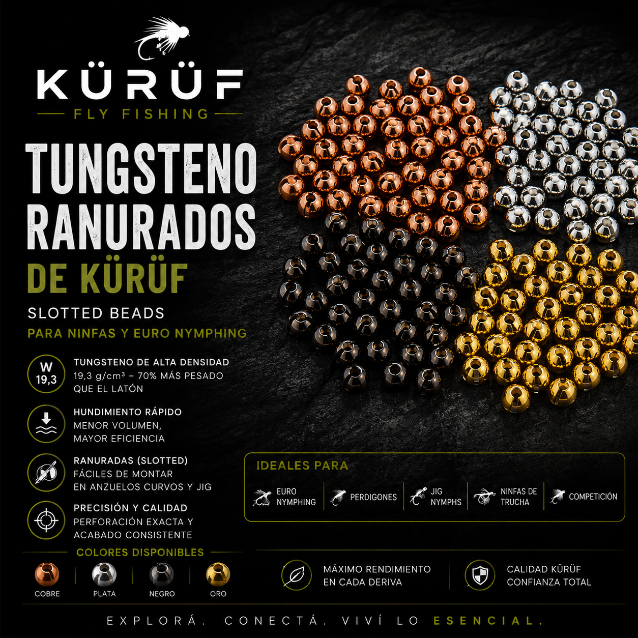 Tungsteno Ranurados de KÜRÜF | Slotted Beads para Ninfas y Euro Nymphing